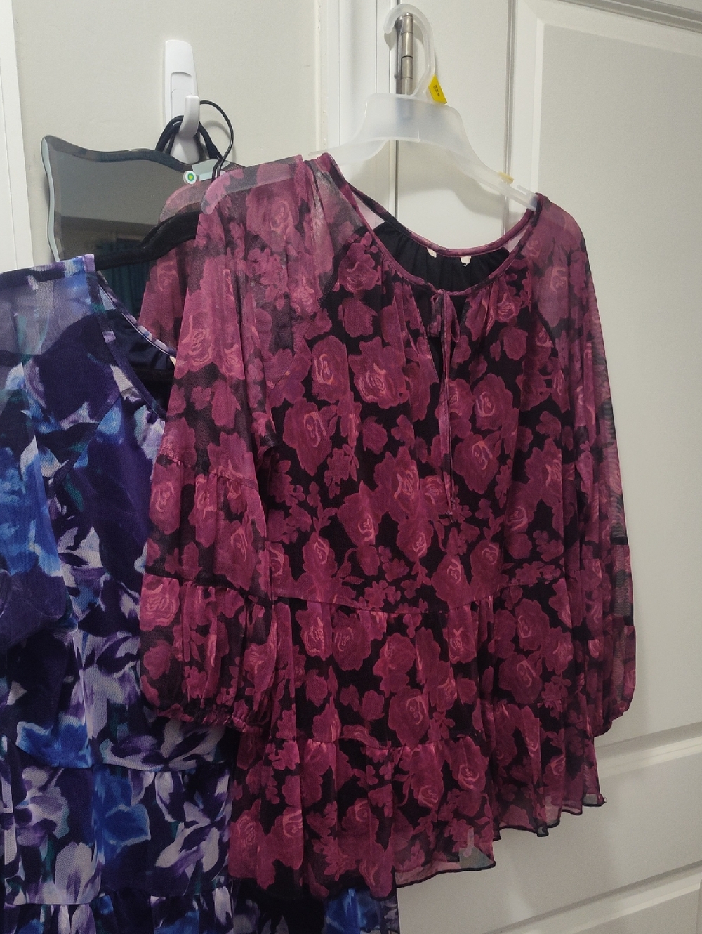 Sheer Floral Peplum Blouse in Deep Berry. This Is A Blouse Bundle Two For One
